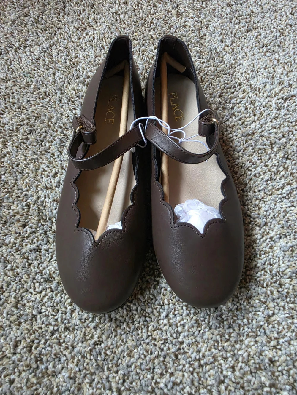 Place Girls' Dark Brown Scalloped Mary Jane Shoes